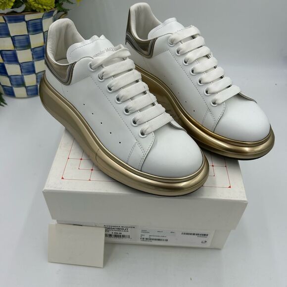 Men’s Alexander McQueen chunky white gold leather sneakers size 41 made in Italy - Picture 2 of 9